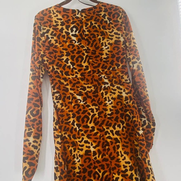 W118 by Walter Baker Orange Leopard Print Long Sleeve V-Neck Maxi Dress Sz M NWT - Picture 14 of 15